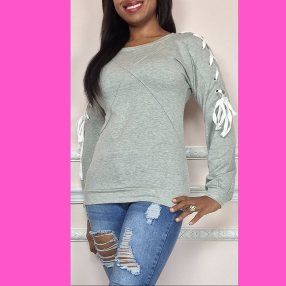 Sexy Snob Tops - Cute Sexy casual lace up sleeve top sweatshirt